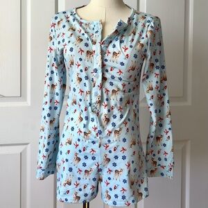 Festive Light Blue Reindeer Pajama Romper